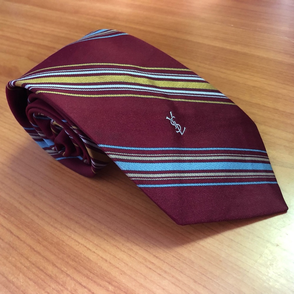 Yves Saint Laurent Blue and Yellow Striped Tie